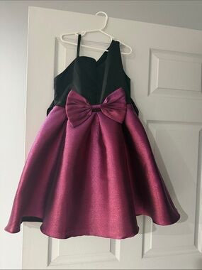 Girls Black & Plum Sparkle Bow Party Dress